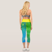Leggings Capri Texture d'art Abstrait Jaune bleu turquoise pâle (Verso)