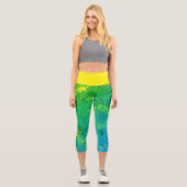 Leggings Capri Texture d'art Abstrait Jaune bleu turquoise pâle (Recto)