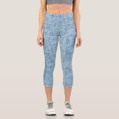 Leggings Capri Texture de denim bleu clair – Tissu lavé classique (Recto)