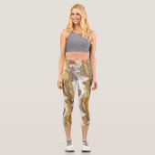 Leggings Capri Texture de marbre gris abstrait avec or fluide (Recto)