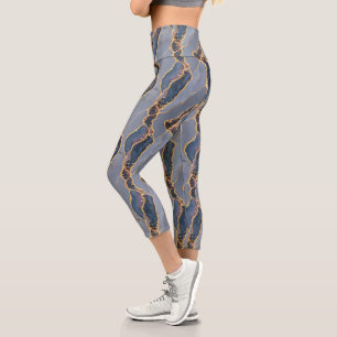 Leggings Capri Texture de marbre gris foncé de luxe avec veines d