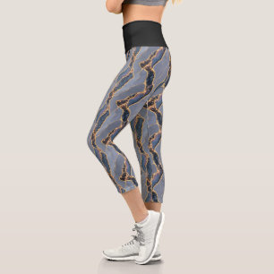 Leggings Capri Texture de marbre gris foncé de luxe avec veines d