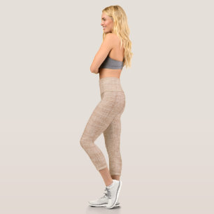 Leggings Capri Texture de tissu de lin naturel en beige chaud