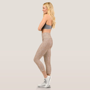 Leggings Capri Texture de tissu de lin tissé en beige naturel cha