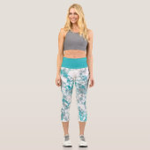 Leggings Capri texture gris turquoise et marbre blanc (Recto)