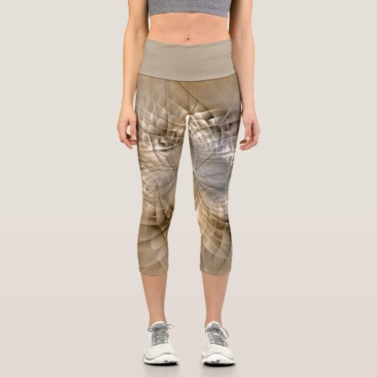Leggings Capri Textures d'art fractal moderne abstrait tons de te (Recto)