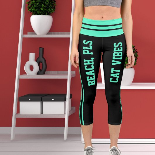 Leggings Capri Thème Personnalisé Vert Bleu Bleu Bleu Bande Noire