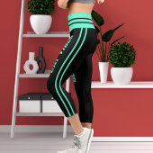 Leggings Capri Thème Personnalisé Vert Bleu Bleu Bleu Bande Noire