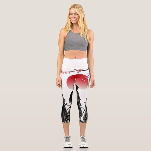 Leggings Capri Three Samurai Silhouettes Battle Art (Recto)