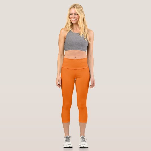 Leggings Capri Tigre de couleur solide orange (Recto)