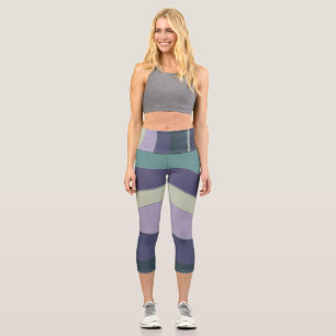 Leggings Capri Tirures ondulées turquoise et violette