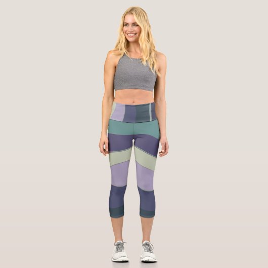 Leggings Capri Tirures ondulées turquoise et violette (Recto)