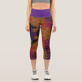 Leggings Capri Tisser Mandala jaune orange et violet (Recto)