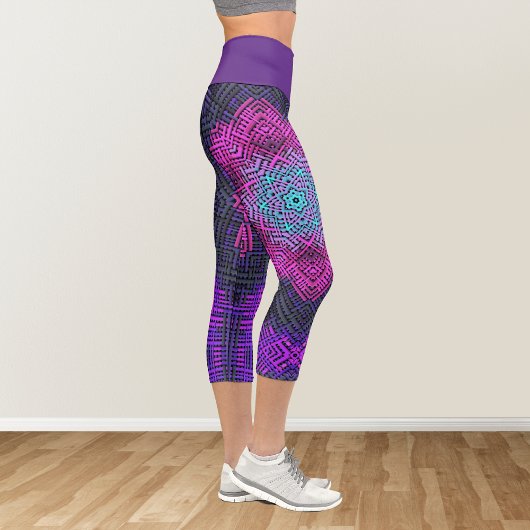 Leggings Capri Tisser Mandala rose violet et bleu