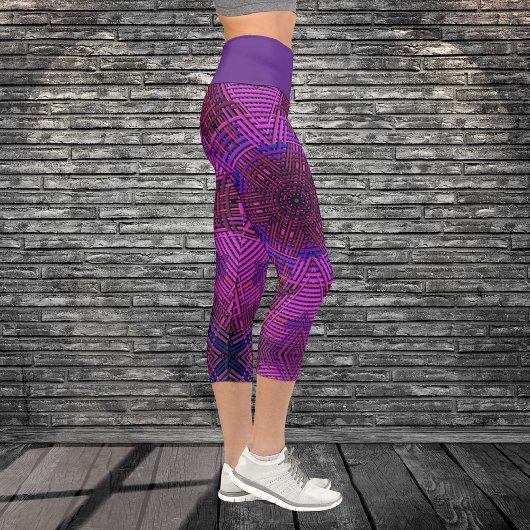 Leggings Capri Tisser Mandala rose violet et bleu
