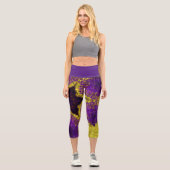 Leggings Capri Tisser Mandala violet et jaune (Recto)