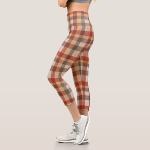 Leggings Capri Tissu à carreaux automne chaud en rouille et beige