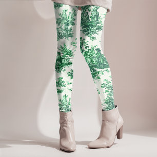 Leggings Capri Toile de Jouy verte florale vintage