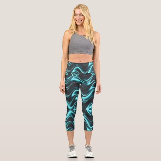 Leggings Capri tons bleu vert mystique et noir (Recto)