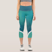 Leggings Capri Tons turquoise avec blanc nom rayé moderne (Recto)