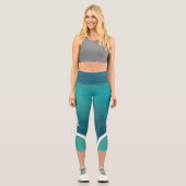 Leggings Capri Tons turquoise avec blanc nom rayé moderne (Recto)