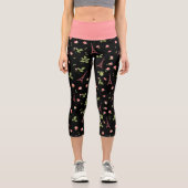 Leggings Capri Tour Eiffel Floral rose et noir (Recto)