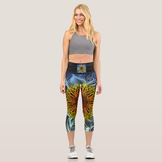 Leggings Capri Tournesol néon moderne et audacieux (Recto)