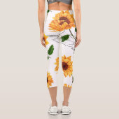 Leggings Capri Tournesols dessinés à la main : motif jaune vif. (Verso)