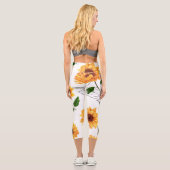 Leggings Capri Tournesols dessinés à la main : motif jaune vif. (Verso)