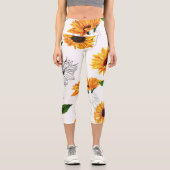 Leggings Capri Tournesols dessinés à la main : motif jaune vif. (Recto)
