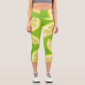 Leggings Capri Tranches de citron sur Arrière - plan vert citron (Recto)