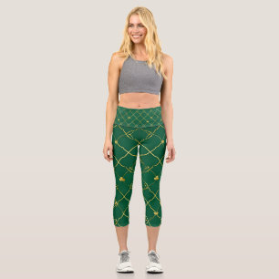 Leggings Capri Trèfles Dorés Ciel Émeraude