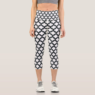 Leggings Capri Trellis blanc et noir, treillis, Quatrefoil