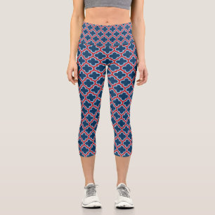 Leggings Capri Trellis marocain bleu et rouge, treillis, Quatrefo