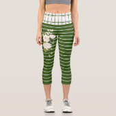 Leggings Capri Trendy Green White Stripes White Floral Pattern (Recto)