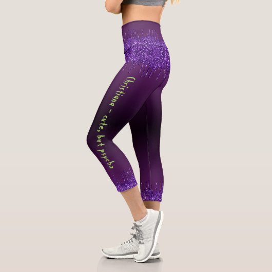 Leggings Capri Trendy violet glam goutte à goutte Halloween thème (Gauche)