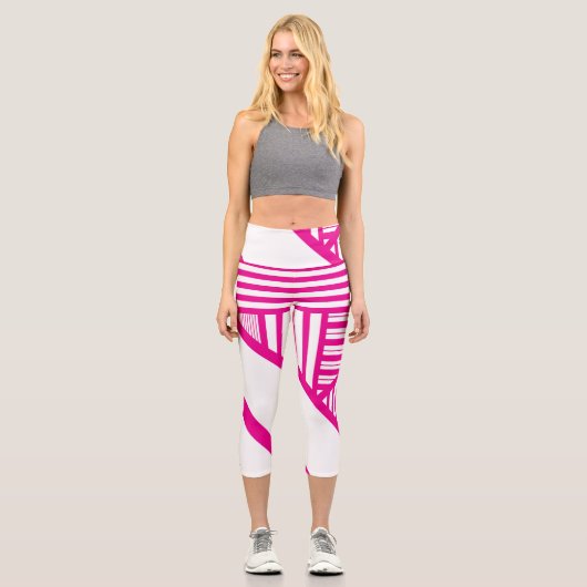 Leggings Capri Triangle en Magenta et Blanc (Recto)
