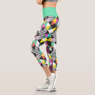 Leggings Capri Triangles Abstraits en Patchwork Géométrique Moder