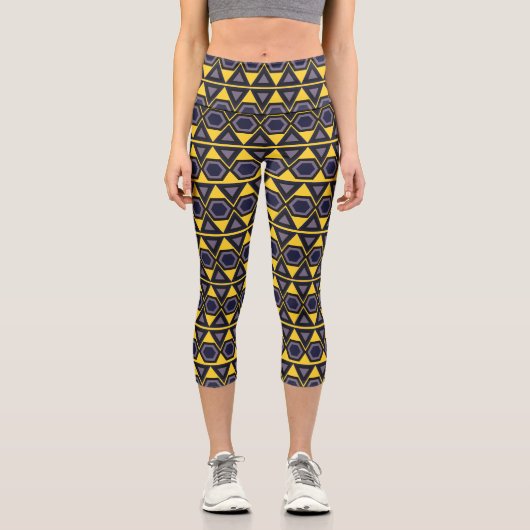 Leggings Capri Triangles bleu jaune (Recto)