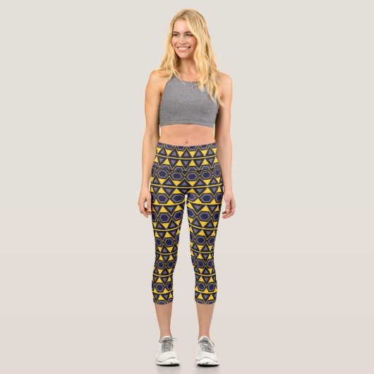 Leggings Capri Triangles bleu jaune (Recto)
