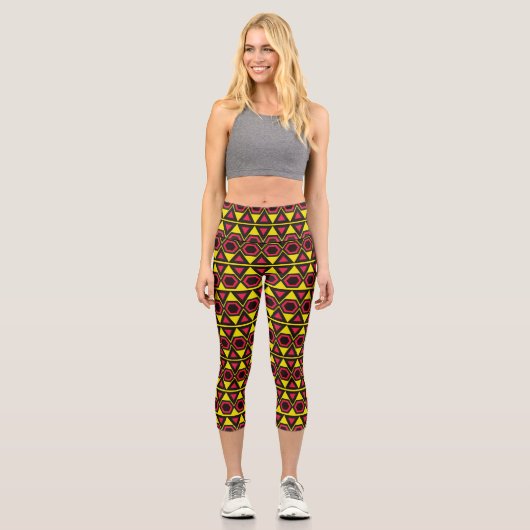 Leggings Capri Triangles Jaunes Jambes Capri Rouge (Recto)