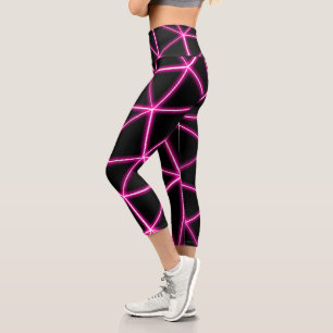 Leggings Capri Triangles noirs géométriques lignes néon rose rétr