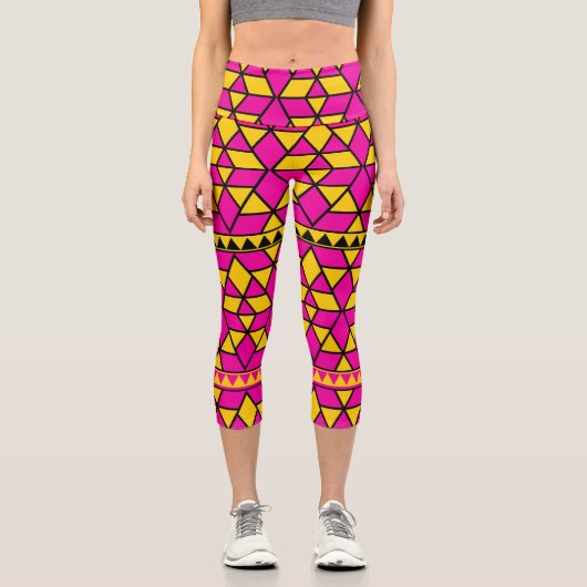 Leggings Capri Triangles rose jaune (Recto)