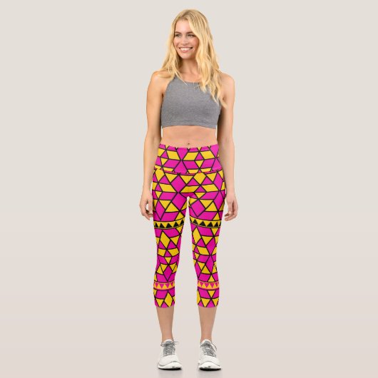 Leggings Capri Triangles rose jaune (Recto)
