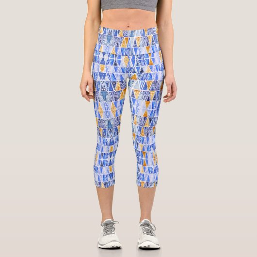 Leggings Capri Triangles tribaux de l'aquarelle moderne en or ble (Recto)