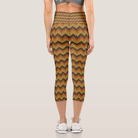 Leggings Capri Tricot Zigzag Motif Brown Jaune Doré Noir (Verso)