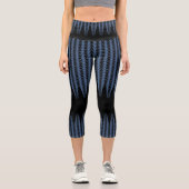 Leggings Capri Trippy Black and Blue Wavy Stripes Abstrait Cool (Recto)