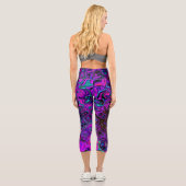 Leggings Capri Trippy Black et Magenta Retro Liquid Swirl (Verso)