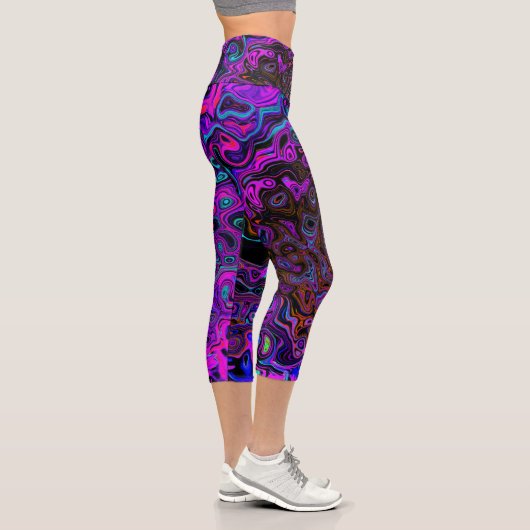 Leggings Capri Trippy Black et Magenta Retro Liquid Swirl (Droite)
