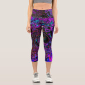 Leggings Capri Trippy Black et Magenta Retro Liquid Swirl (Recto)